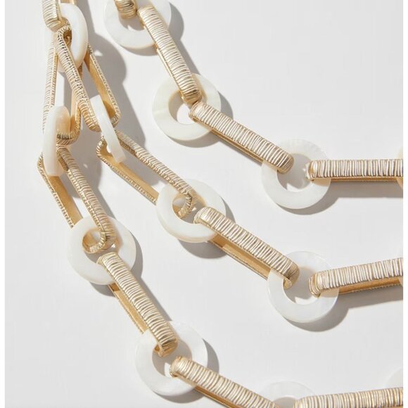 Chico's Mother of Pearl Multi-strand Gold Textured Link Statement Necklace - Picture 12 of 12